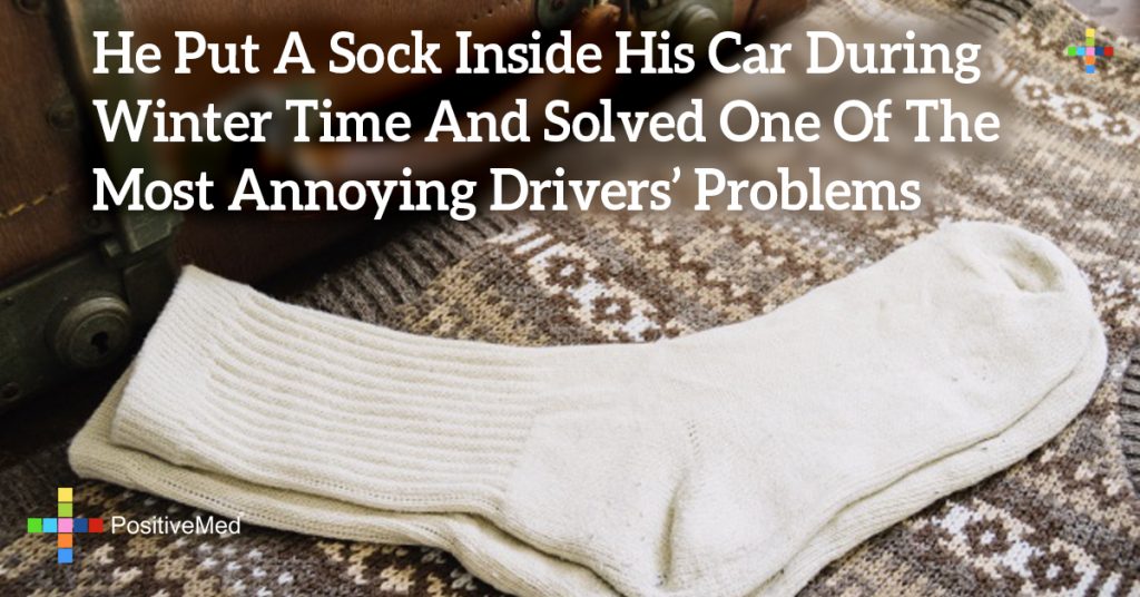 He Put A Sock Inside His Car During Winter Time And Solved One Of The Most Annoying Drivers’ Problems