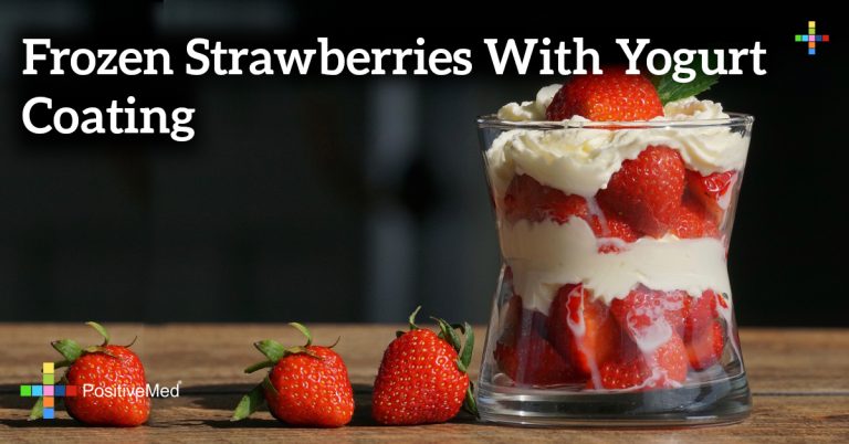 Frozen strawberries with yogurt coating